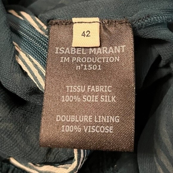 Isabel Marant Etoile Damia Ripple Print Ruched Tiered Silk Mini Dress Green 42 - Picture 5 of 11